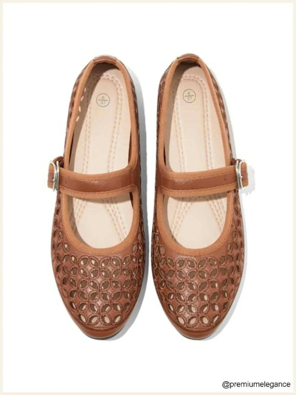 Perforated Mary Jane Flats Breathable Cutout Retro Flat Shoes Adjustable Strap